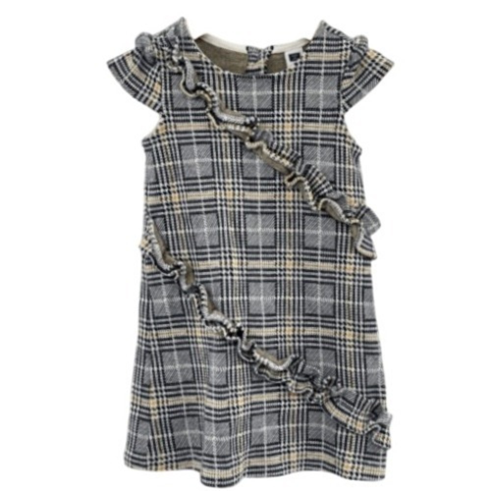 Janie and Jack Dress Girls Size 3 Blue Yellow Toddler Ruffle Plaid Cap Sleeve